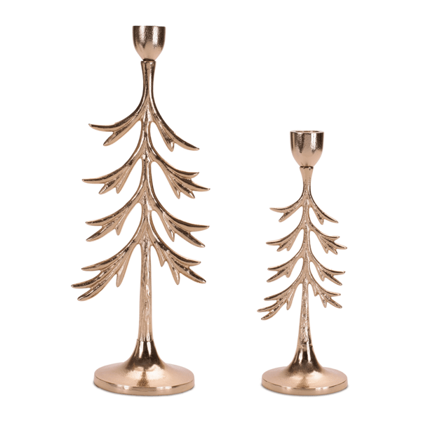 Melrose Metal Pine Tree Taper Candle Holder - Set of 2