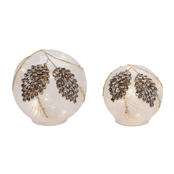 Melrose LED Frosted Pine Cone Globe - Set of 2
