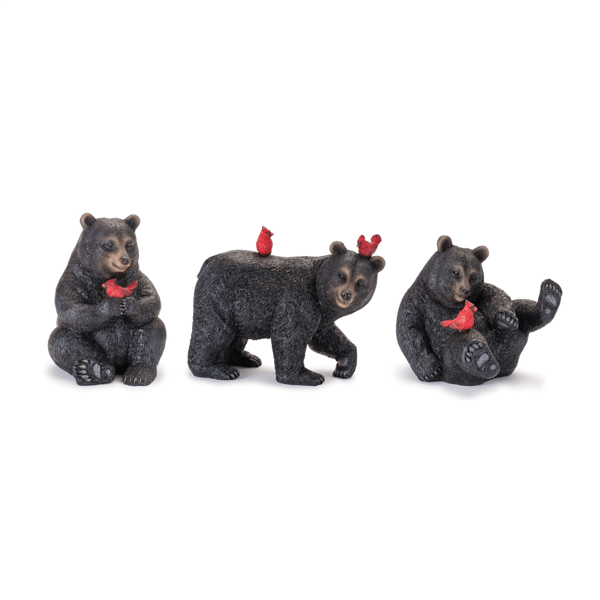 Melrose Black Bear with Cardinal Birds - Set of 3