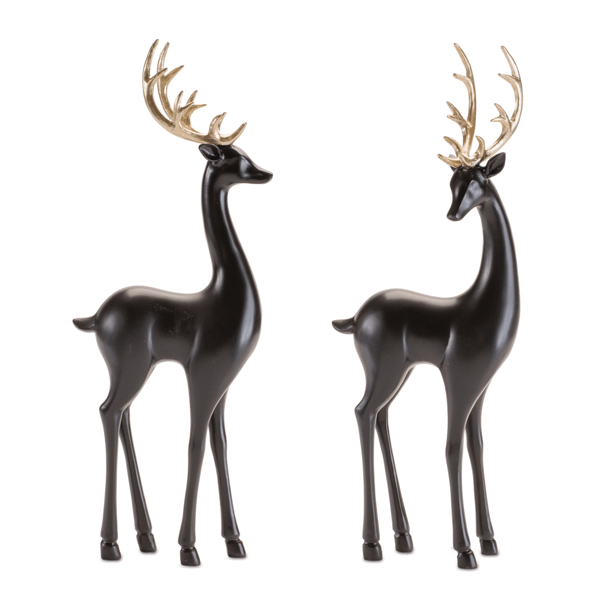Melrose Black Deer Figurines with Gold Antlers - Set of 2