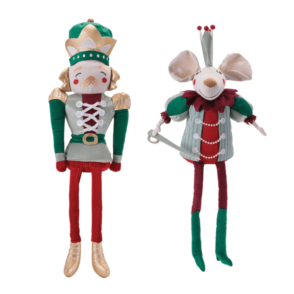 Melrose Plush Nutcracker & Mouse Figurines - Set of 2
