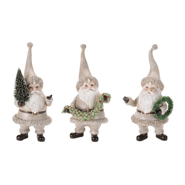 Melrose Rustic Santa Figurines with Tree & Wreath - Set of 3