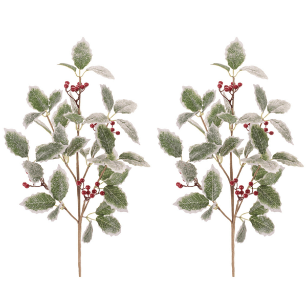 Melrose Holly Leaf & Berry Spray - Set of 2