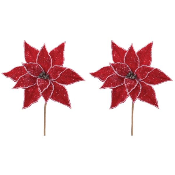Melrose Glittered Poinsettia Flower Stem - Set of 2