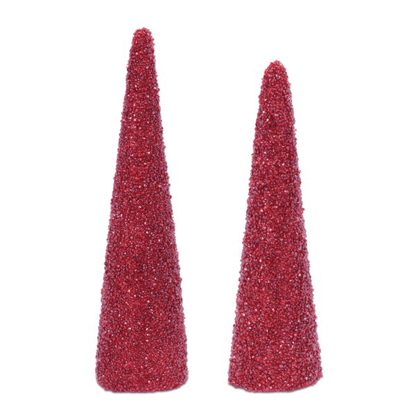Melrose Red Beaded Cone Tree - Set of 2