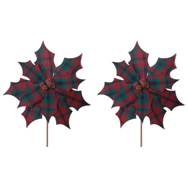 Melrose Rustic Plaid Poinsettia Stem - Set of 2 alternate view