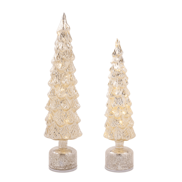 Melrose LED Mercury Glass Rotating Pine Tree - Set of 2