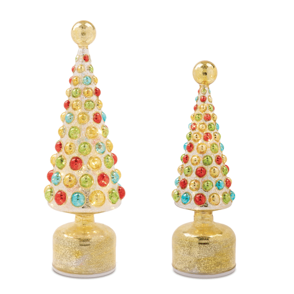 Melrose LED Mercury Glass Rotating Christmas Tree - Set of 2