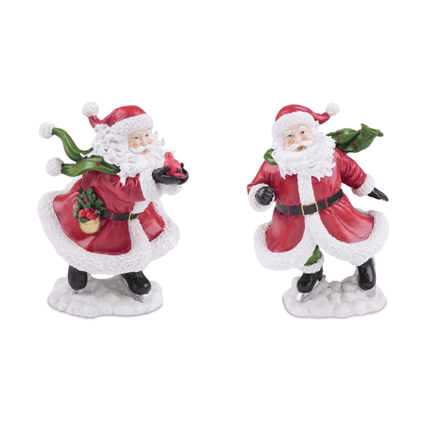 Melrose Windy Santa with Cardinal Bird Figurine - Set of 2