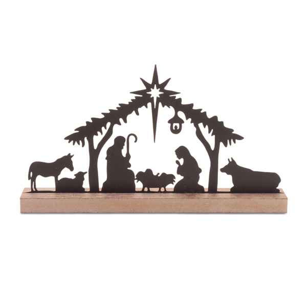 Melrose 11.75in. Metal Nativity Silhouette with Wood Base