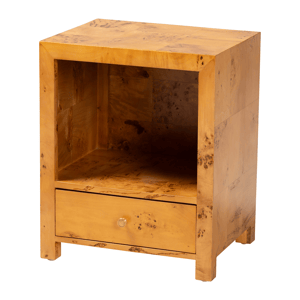 bali & pari Camira Modern Real Burl Wood 1-Drawer Nightstand