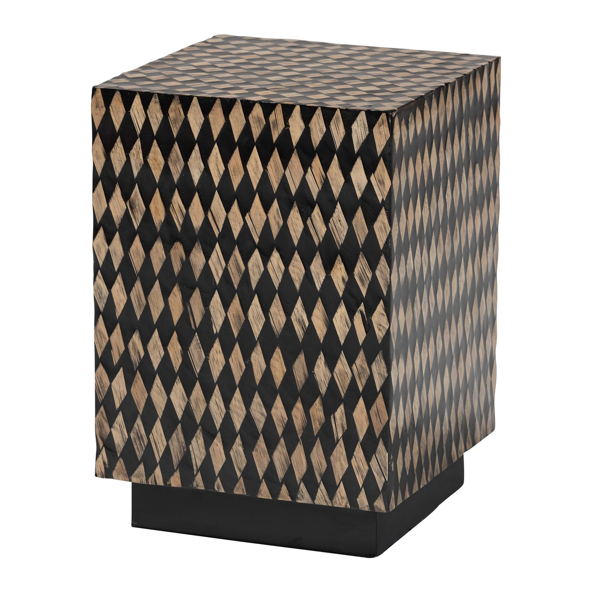 193271494248 Paulo Decorative Square End Table with Bamboo Diamond Pattern - Modern Accent Side Table for Living Room or Bedroom, Black & Brown