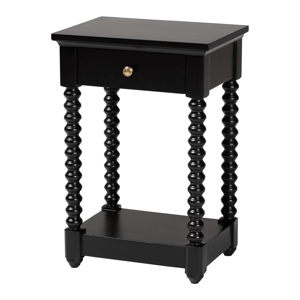Baxton Studio Terentia Nightstand with Bobbin Legs - Black