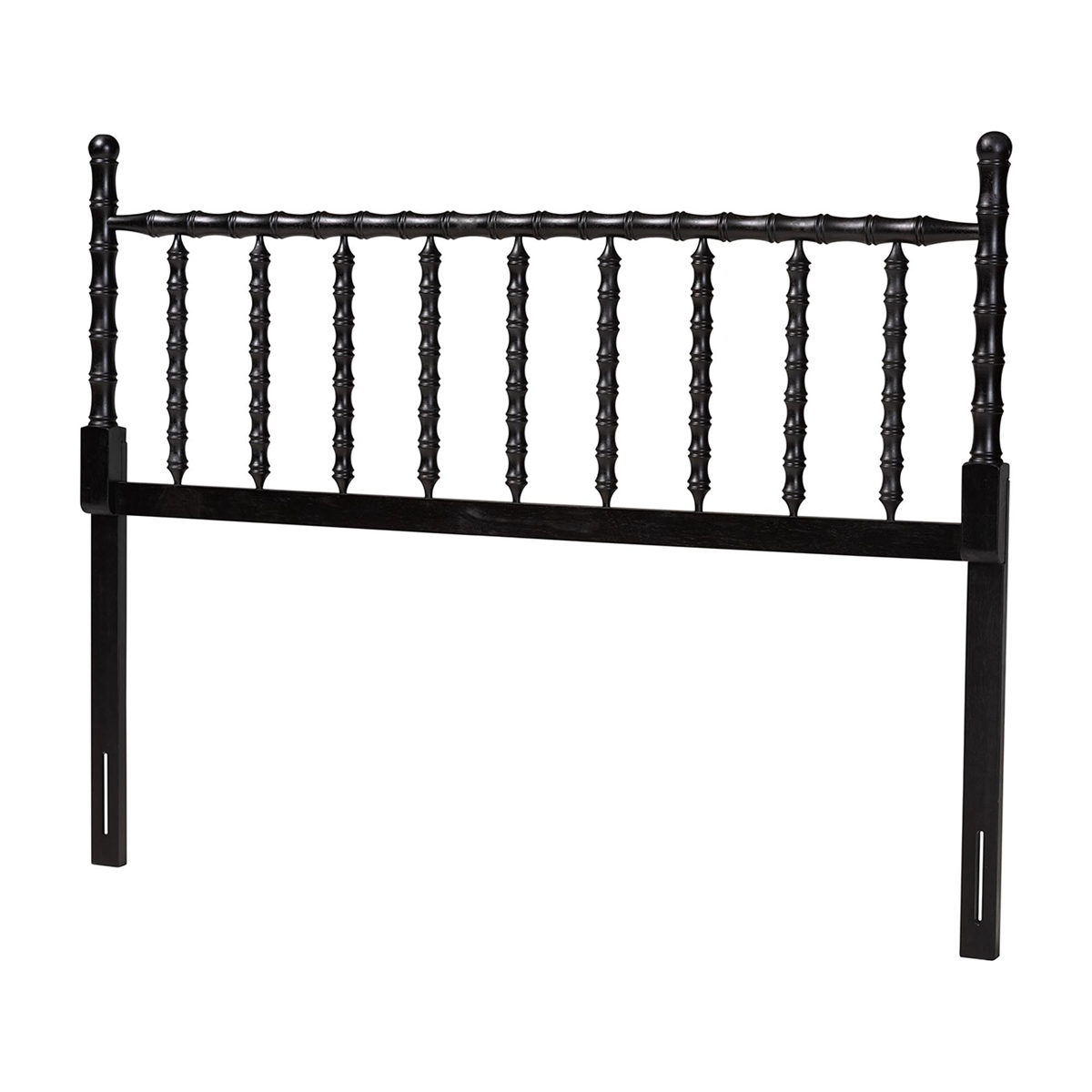 193271507375 Edaline Bamboo Motif Headboard with Decorative Turned Spindle Design for Boho Costal Bedroom, Oak Brown - Twin Size