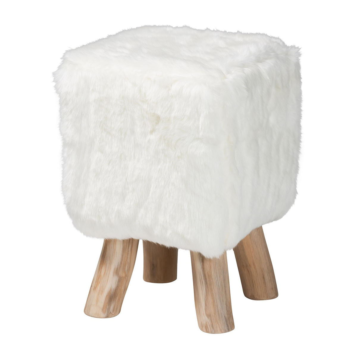bali & pari Scotlyn Faux Fur Footstool with Teak Wood Legs