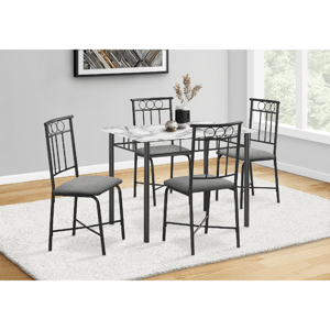 Monarch Specialties Modern 5pc. White Marble Dining Table Set