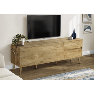 Monarch Specialties Mid-Century Walnut 72in TV Stand with Storage