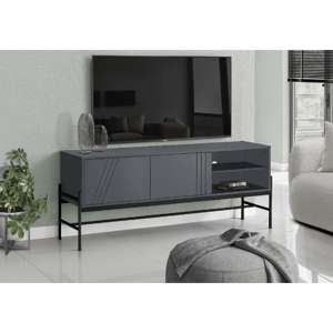 Monarch Specialties 60in. Black Metal TV Stand with Storage