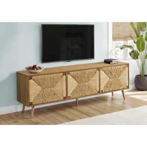 Monarch Specialties 72in. 3 Seagrass-Look Door TV Stand