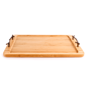 BergHOFF 15.5in. Bamboo Serving Tray with Wrought Iron Handles