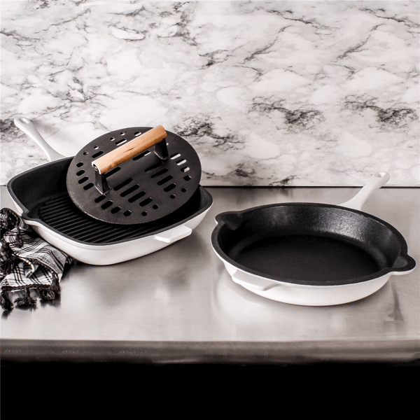 BergHOFF Neo 3pc. Cast Iron Fry & Grill Pan Set with Steak Press