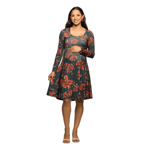 Plus Size 24/7 Comfort Apparel Floral Fit & Flare Maternity Dress