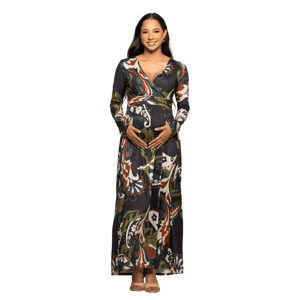 Plus Size 24/7 Comfort Apparel Paisley Wrap Maternity Maxi Dress