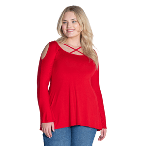 Plus Size 24/7 Comfort Apparel Criss-Cross Cold Shoulder Blouse