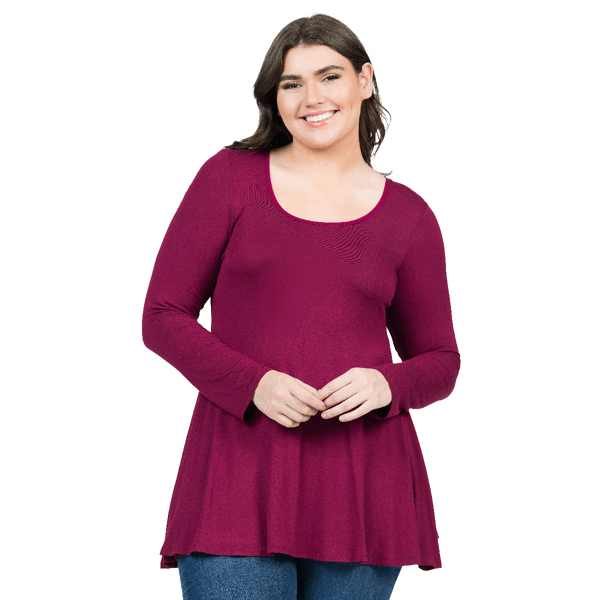 Plus Size 24/7 Comfort Apparel Long Sleeve Swing Tunic Blouse