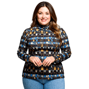 Plus Size 24/7 Comfort Apparel Mock Neck Printed Top