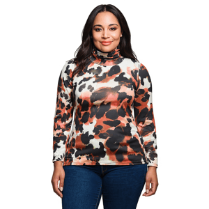 Plus Size 24/7 Comfort Apparel Animal Print Turtleneck Blouse