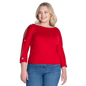 Plus Size 24/7 Comfort Apparel Cold Shoulder with Grommets Blouse