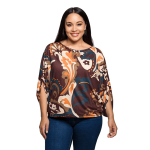Plus Size 24/7 Comfort Apparel Brown Paisley Dolman Blouse