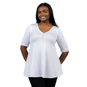 Plus Size 24/7 Comfort Apparel Elbow Sleeve Henley Tunic Blouse