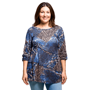 Plus Size 24/7 Comfort Apparel Blue Animal Print Tunic Blouse