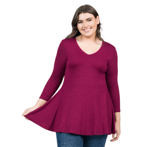 Plus Size 24/7 Comfort Apparel 3/4 Sleeve V-Neck Tunic Blouse