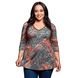 Plus Size 24/7 Comfort Apparel Animal Print V-Neck Tunic Blouse