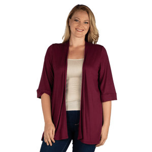 Plus Size 24/7 Comfort Apparel Elbow Sleeve Open Front Cardigan