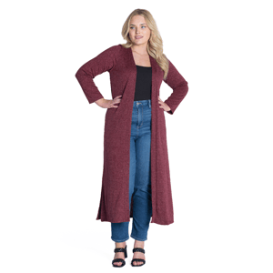 Plus Size 24/7 Comfort Apparel Long Duster Open Front Cardigan