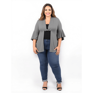 Plus Size 24/7 Comfort Apparel Tie Front Bell Sleeve Cardigan