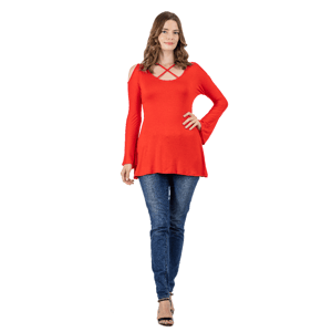 Womens 24/7 Comfort Apparel Crisscross Cold Shoulder Tunic
