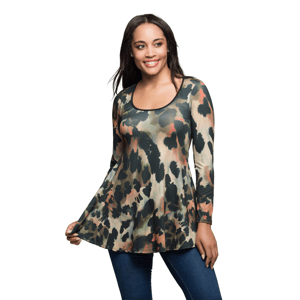 Womens 24/7 Comfort Apparel Multi-print Long Sleeve A-Line Tunic
