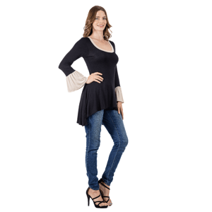 Womens 24/7 Comfort Apparel Black & Beige Hi-Low Tunic alternate view