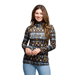 Womens 24/7 Comfort Apparel Mock Neck Long Sleeve Printed Tee