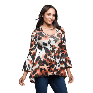 Womens 24/7 Comfort Apparel Animal Print Bell Sleeve Tunic alternate view