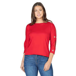 Womens 24/7 Comfort Apparel 3/4 Sleeve Cold Shoulder Blouse