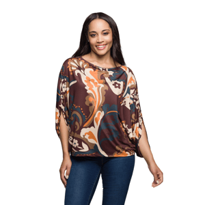Womens 24/7 Comfort Apparel Brown Paisley Dolman Sleeve Blouse