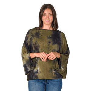 Womens 24/7 Comfort Apparel Green Tie-Dye Batwing Sleeve Blouse