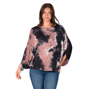 Womens 24/7 Comfort Apparel Mocha Tie-Dye Batwing Sleeve Blouse
