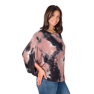 Womens 24/7 Comfort Apparel Mocha Tie-Dye Batwing Sleeve Blouse alternate view